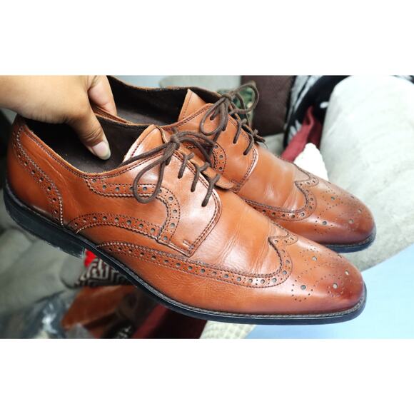 Florsheim Wingtip Oxford Brogue Cognac Brown Leather Mens 10 D Dress Shoe Work main image 5
